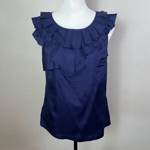 Ann Taylor Silk Ruffle Sleeveless Top Party Cocktail Blouse SP